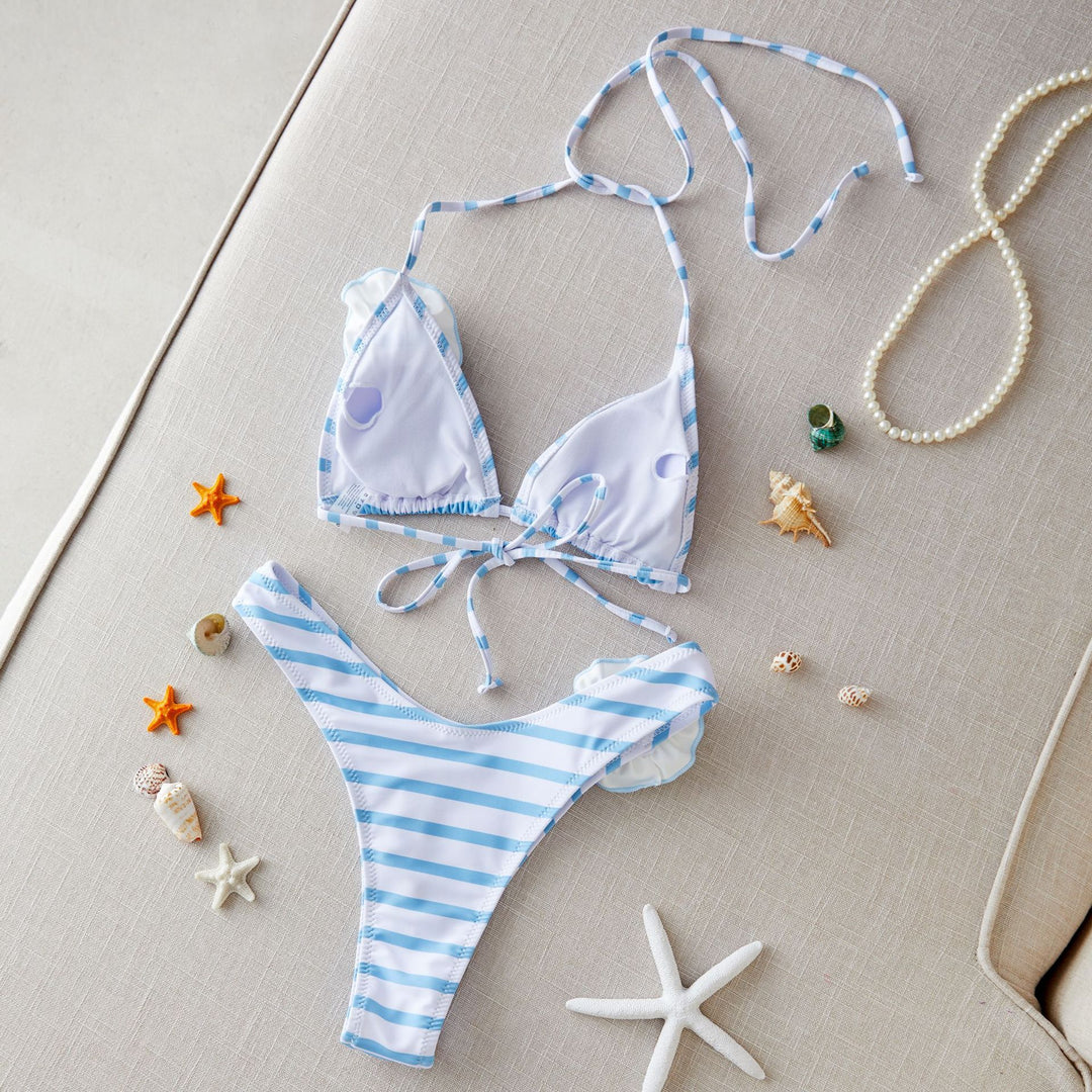 Dame Bikini-sæt med legende stribemønster og blomsterdetalje Stilla