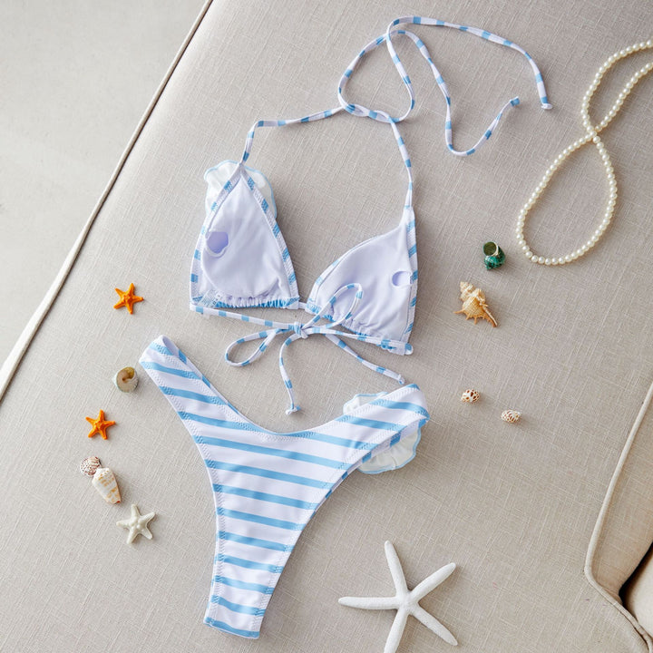 Dame Bikini-sæt med legende stribemønster og blomsterdetalje Stilla