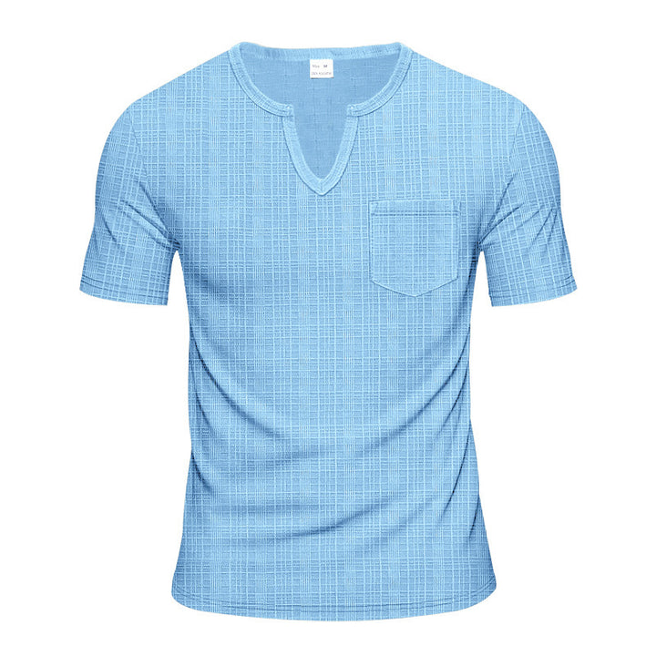 Herre afslappet V-hals T-shirt med lommer og struktureret mønster Stilla