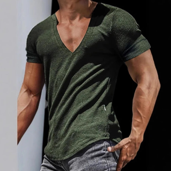 Herrernes V-hals T-shirt med struktureret stof Stilla