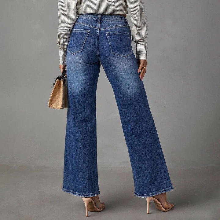 Dame Højtskåret Denim-Jeans i casual Bootcut-stil med moderne vask Stilla