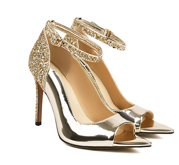 Femme Open-Toe Stiletto-hæle med glitrende ankelrem Stilla