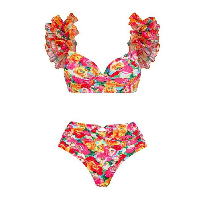Dame Bikini-sæt med flæser og smart omslagsskovl Skovae