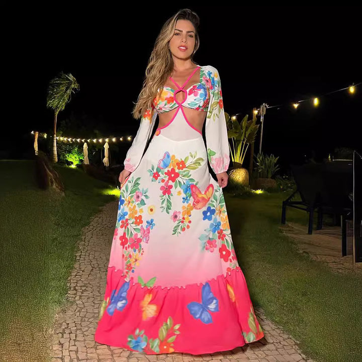 Dame Maxikjole med blomsterdesign og legende snit Stilla