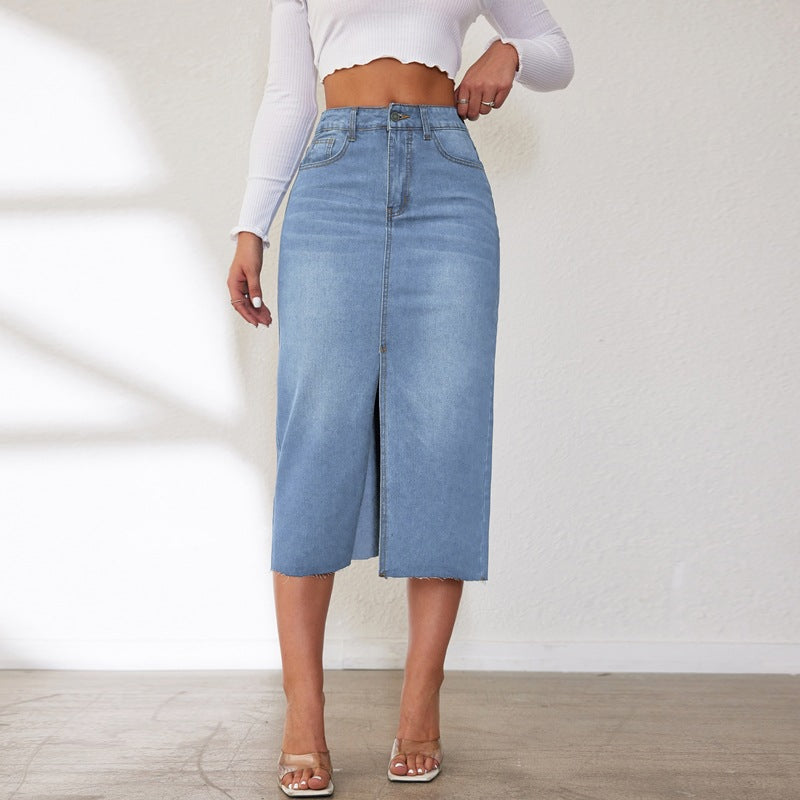 Dame Midi Jeansnederdel med sidelukning Stilla