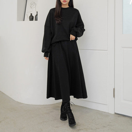 Kvinder Casual Sweatshirt og Maxi Nederdel Sæt med Praktiske Lommer og Elegant Snit Skovae