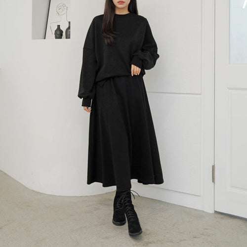 Kvinder Casual Sweatshirt og Maxi Nederdel Sæt med Praktiske Lommer og Elegant Snit Skovae