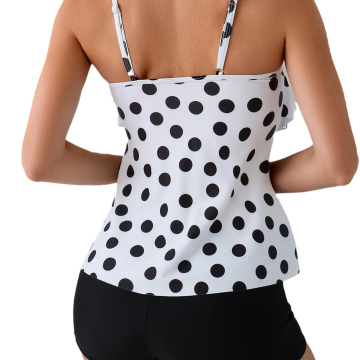Dame Chikt Polka Dot Top med kreativt Ruffles Design Stilla