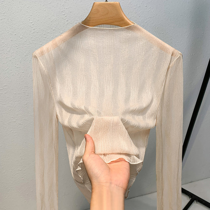 Dame Langærmet bluse med elegant omslag design lavet af høj kvalitet chiffon Stilla
