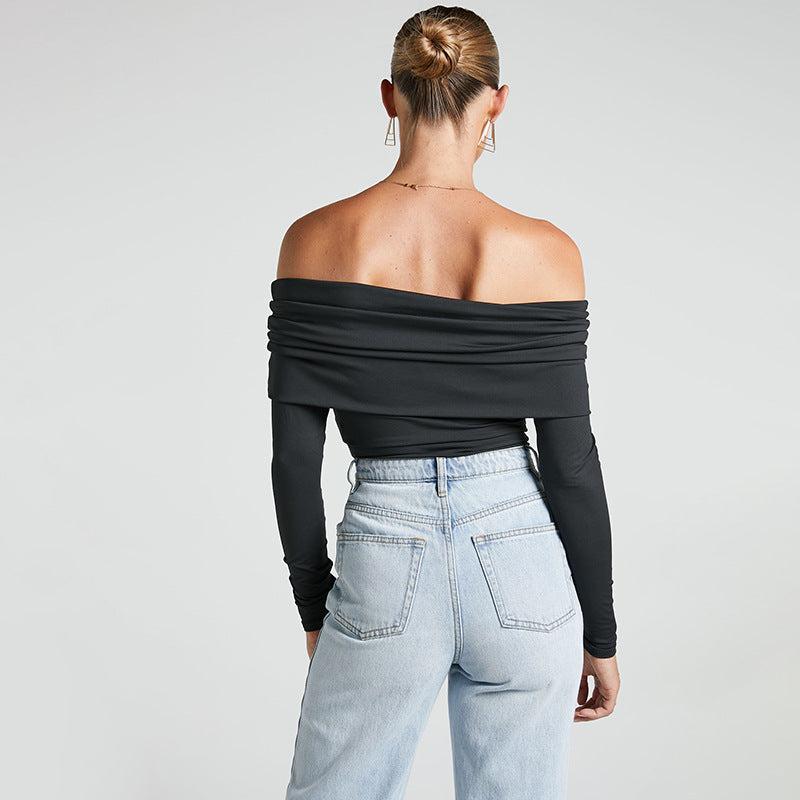 Dame Off-Shoulder Langærmet Body med elegant Drapering Stilla