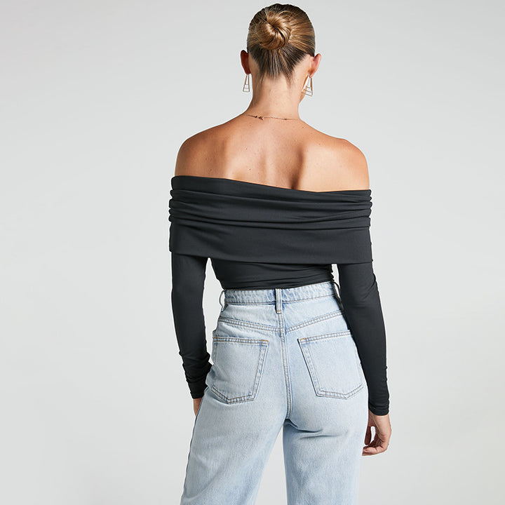 Dame Off-Shoulder Langærmet Body med elegant Drapering Stilla
