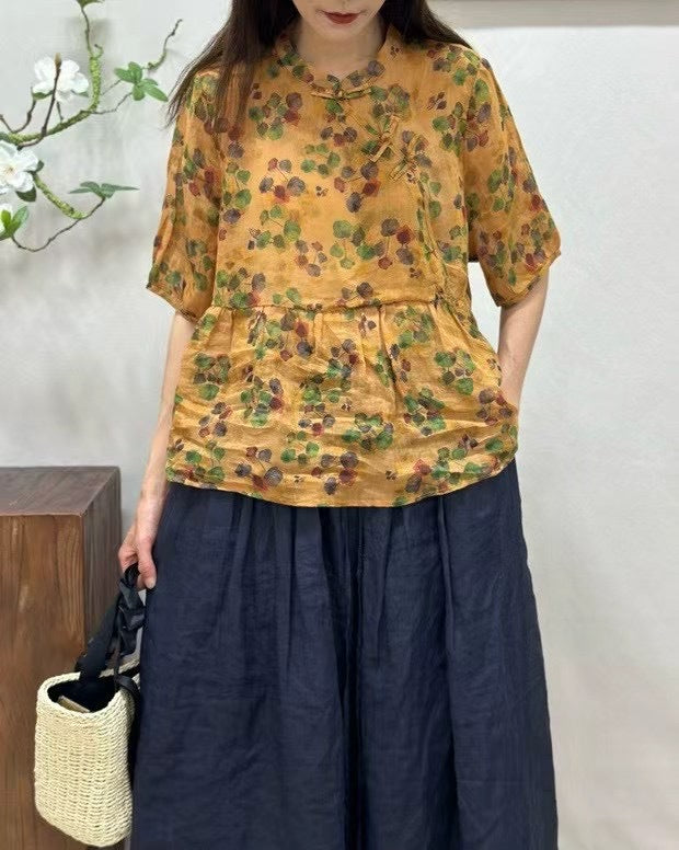 Femme Flydende Floral Print Bomuld Top Stilla