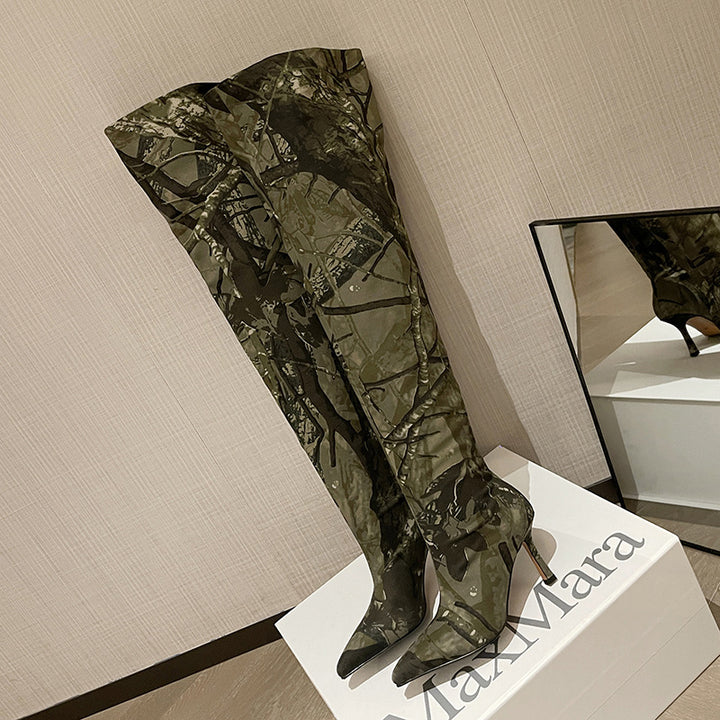 Femme Over-the-Knee Camouflage Stiletto Støvler Stilla