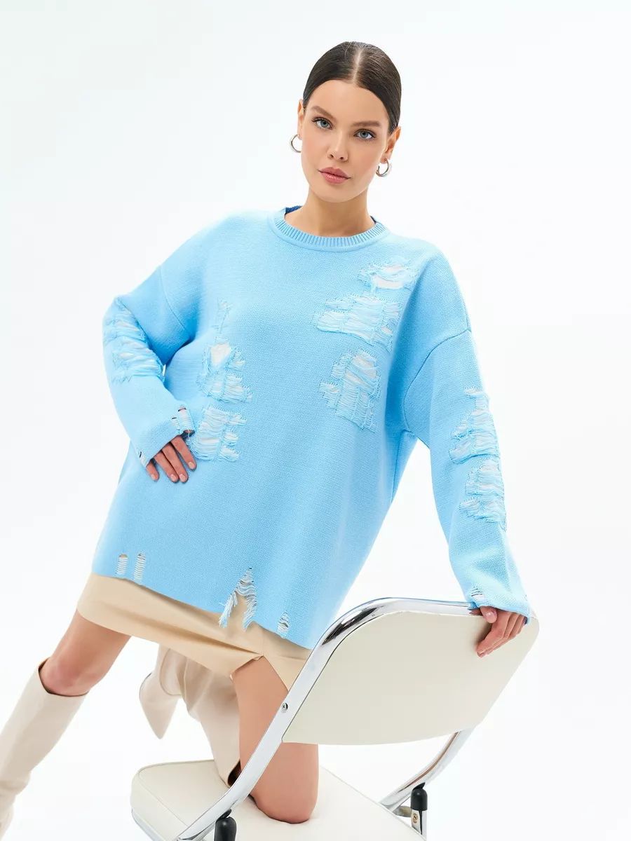Dame Oversized Strikpullover med moderne Distressed-design og afslappede frynser Stilla