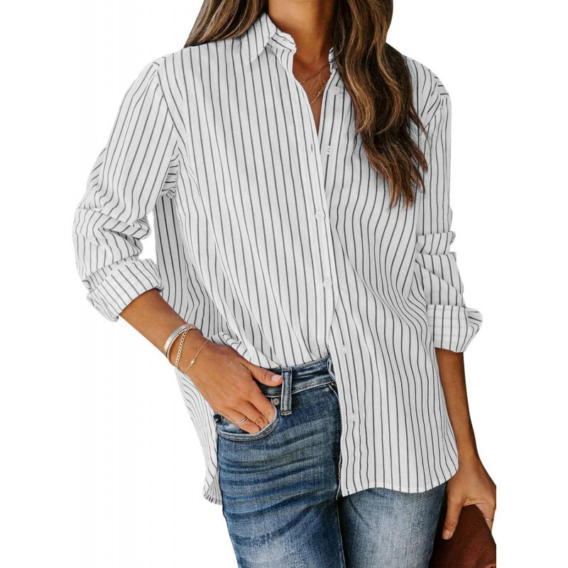 Dame designer mode stribet bluse med lange ærmer Stilla