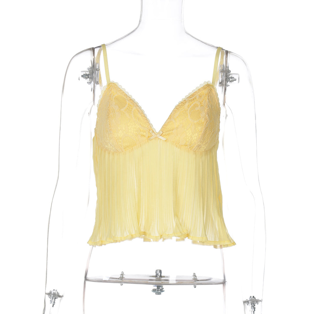 Dame Plisseret Spids-Cami-Top med justerbare stropper Stilla