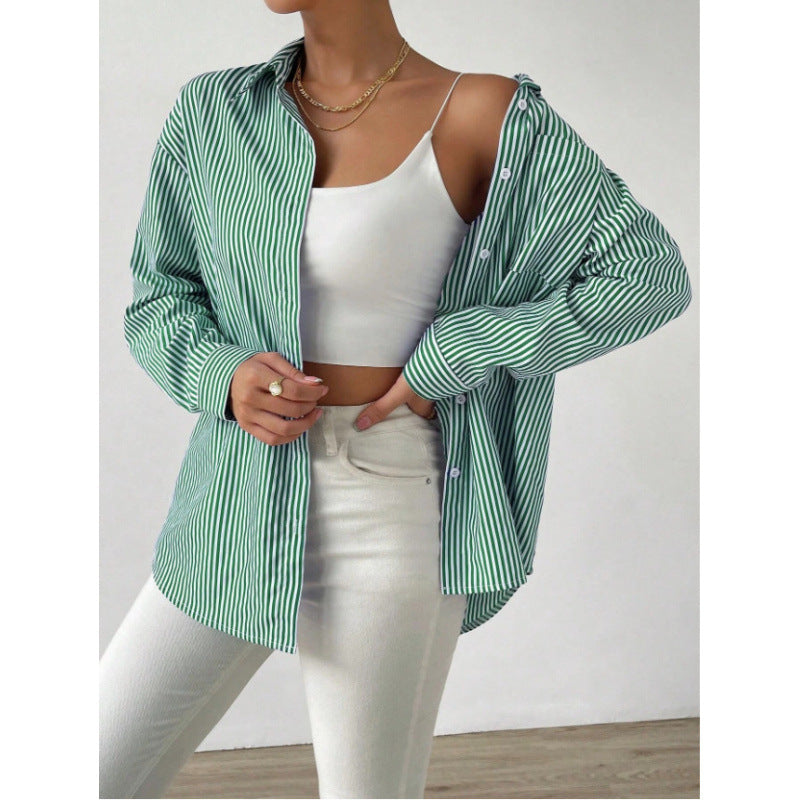 Dame Oversize Skjorte med fine Striber Stilla