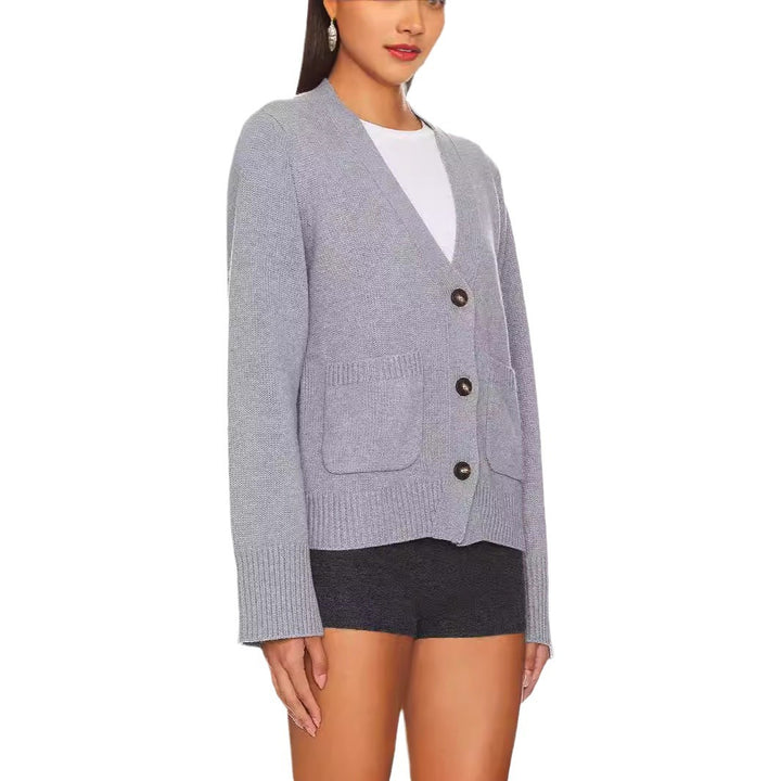 Femme Cozy V-Udskæring Knap-Op Strik Cardigan Stilla