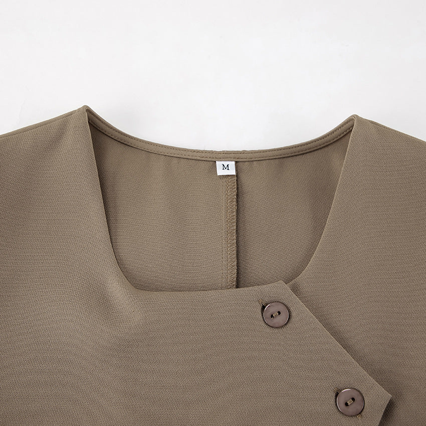 Dame trendy cropped top med asymmetrisk snit og bredskårne højtaljede bukser Stilla