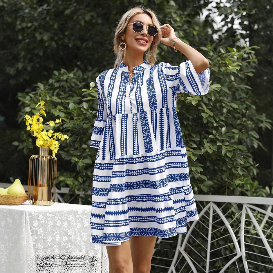 Dame luftigt sommerkjole med trendy mønster Stilla