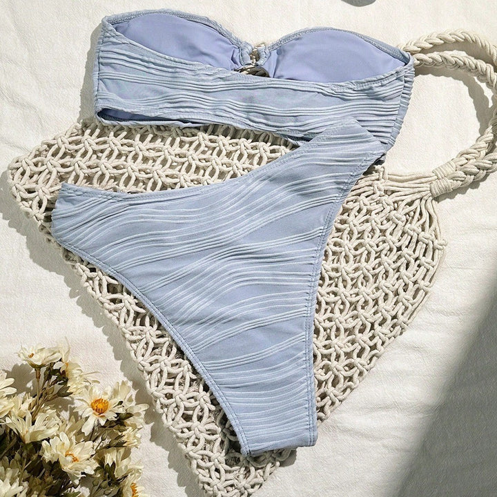 Dame Bandeau-Bikini-sæt med raffinerede folder Skovae