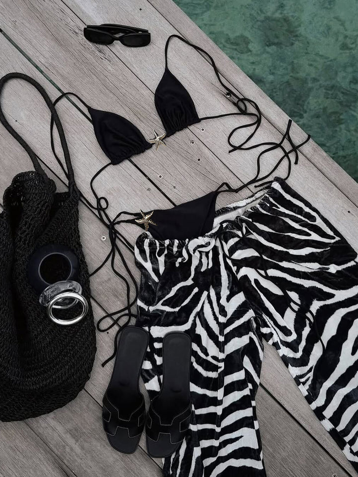 Dame Triangel-Bikini med funklende sten og luftig Cover-Up bukser Stilla
