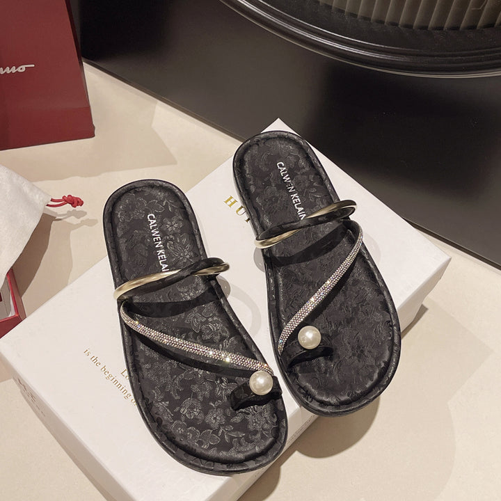 Dame Elegante Perle-Dekoreret Rutsjesandaler Stilla