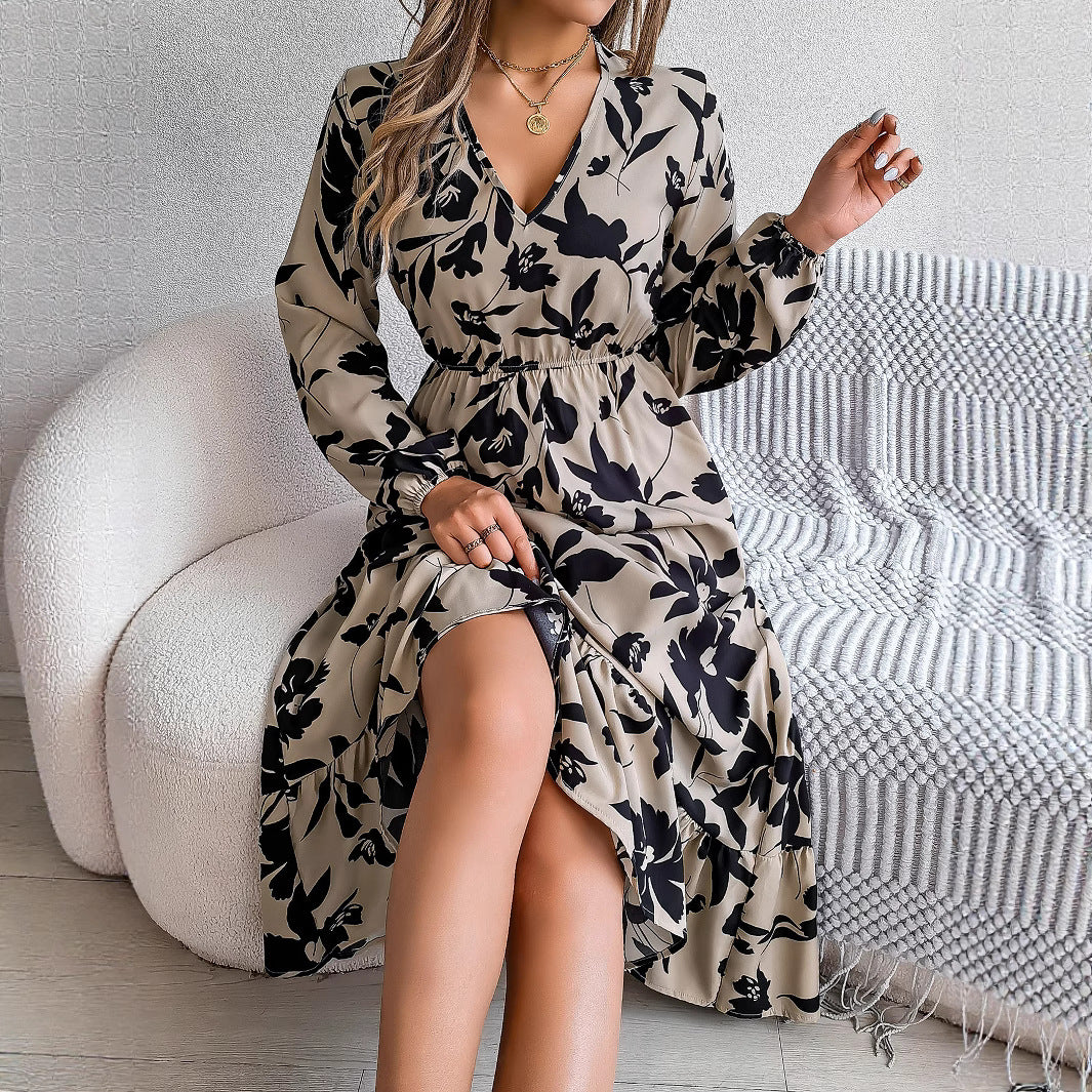 Damer Elegant Maxikjole med blomsterdesign og elastisk talje Stilla