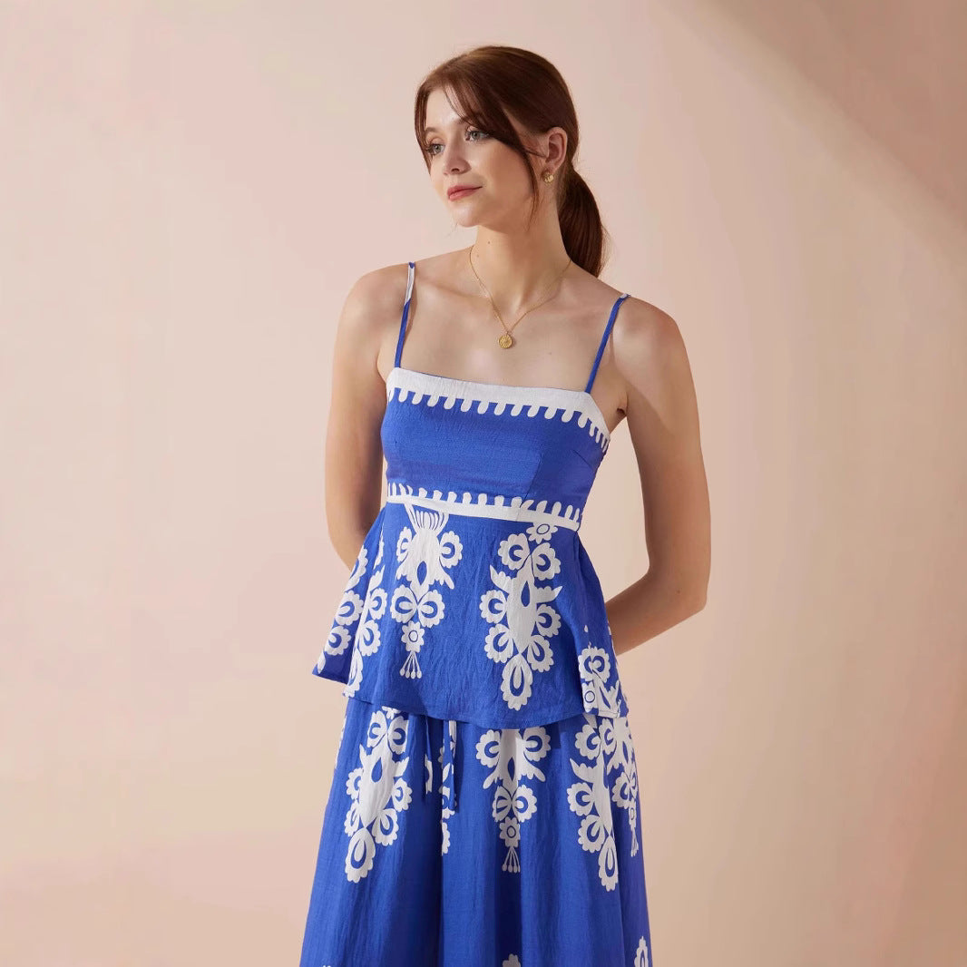 Ladies Peplum Top with delicate straps and artistic pattern Skovae