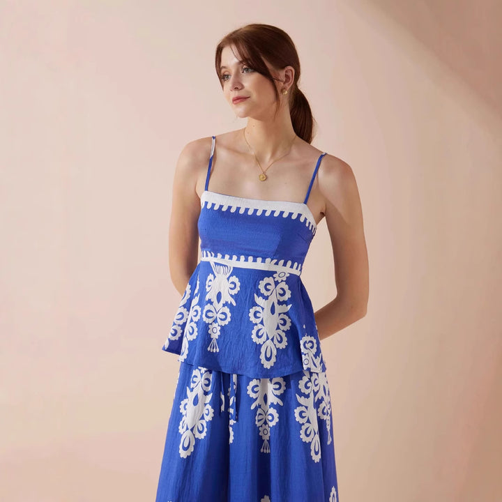 Ladies Peplum Top with delicate straps and artistic pattern Skovae