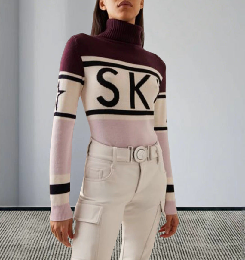 Dame sporty sweater med høj krave og trendy ski design Stilla
