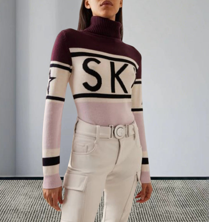 Dame sporty sweater med høj krave og trendy ski design Stilla