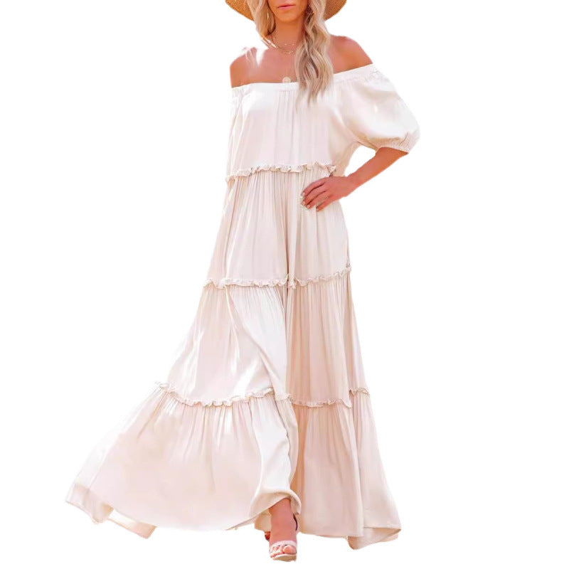 Dame Off-Shoulder Trapper Maxi Kjole med Ruffle-detaljer Stilla