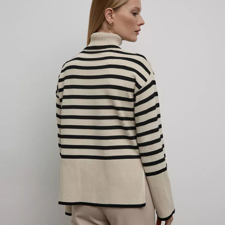Dame stribet pullover med rullekrave og struktureret design Stilla