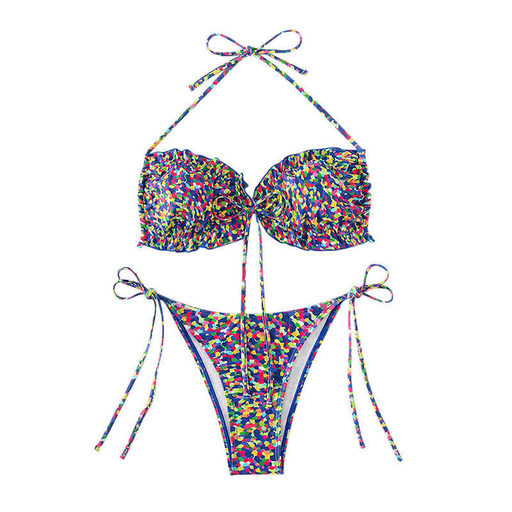 Dame to-delt bikini med elegante flæsedetaljer og mode binde bånd Skovae
