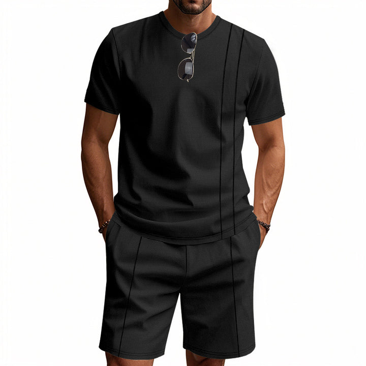 Herren nan urban waffle jersey ensemble med kontrasterende pyntesyninger og løstsiddende bermuda-pasform Skovae