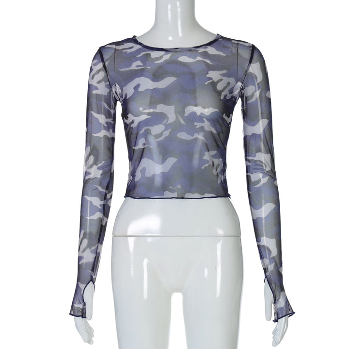 Dame Transparent Camouflage Langærmet Bluse Stilla