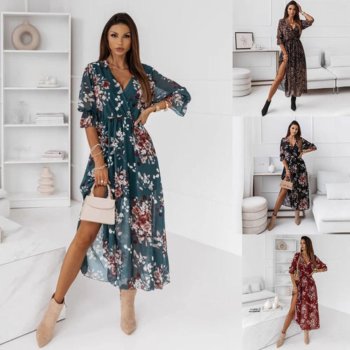 Dame Maxikjole med blomsterdesign og dyb slids Stilla