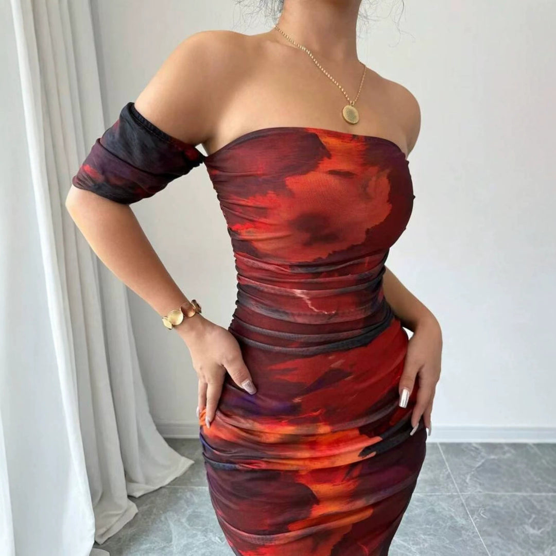 Dame elegant Off-Shoulder kjole med raffinerede flæser Skovae