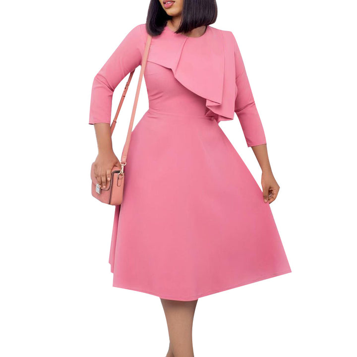 Dame Midi-kjole med elegant draperingsdesign og svajende nederdel Stilla