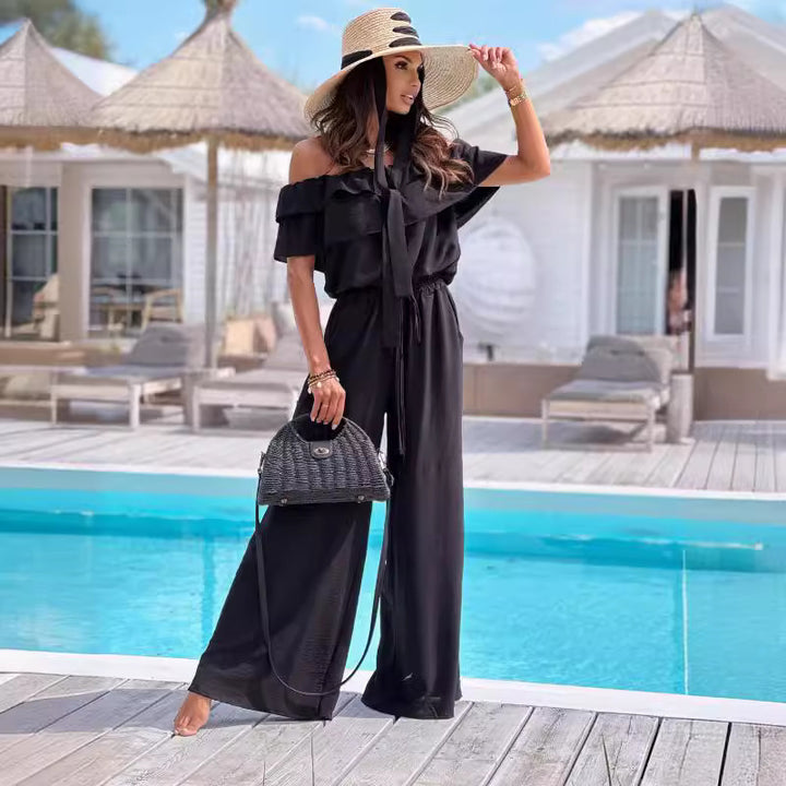 Dame Off-Shoulder Bred-Bukser Playsuit Stilla