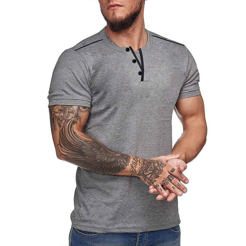 Herrer Korteærmet Skjorte med moderne Henley-udskæring og struktureret design Stilla