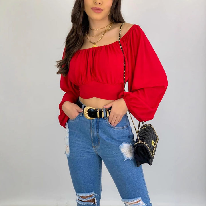 Dame Off-Shoulder klokkeærme crop top Stilla