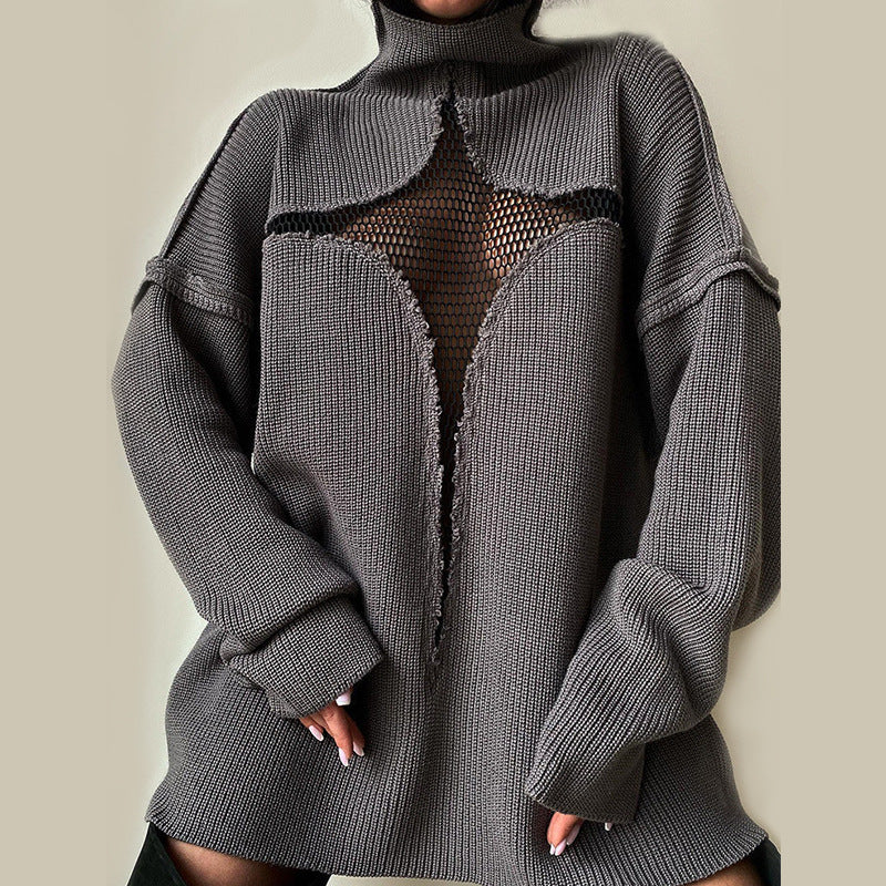 Dame strikpullover med afslappet netdesign Stilla