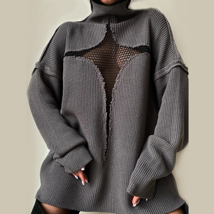 Dame strikpullover med afslappet netdesign Stilla