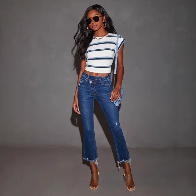 Dame Bootcut Jeans med frynset kant og trendy vask Stilla