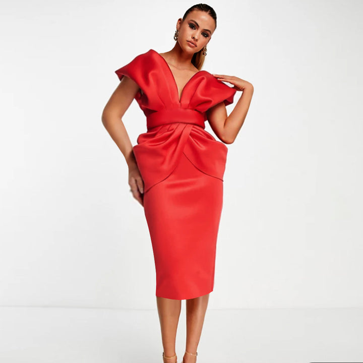 Dame Midi-Kjole med elegant draperingsdesign Skovae