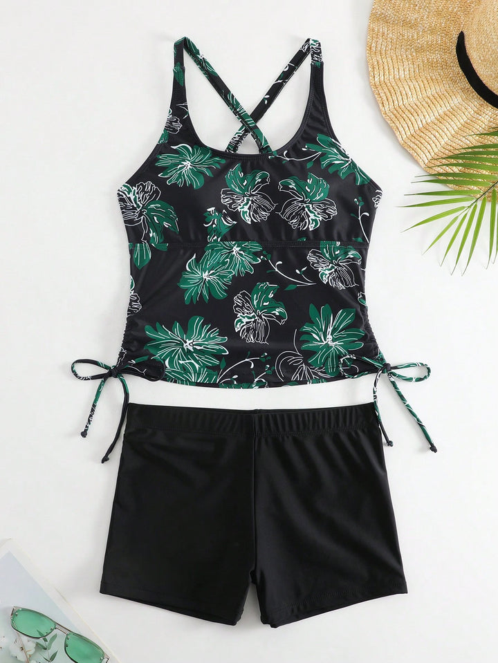 Dame Tankini-sæt med blomster top og komfortable shorts Stilla