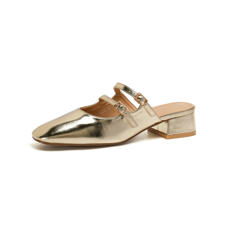 Dame Slingback Mules med kvadratisk tåform og dobbelt remdesign Stilla