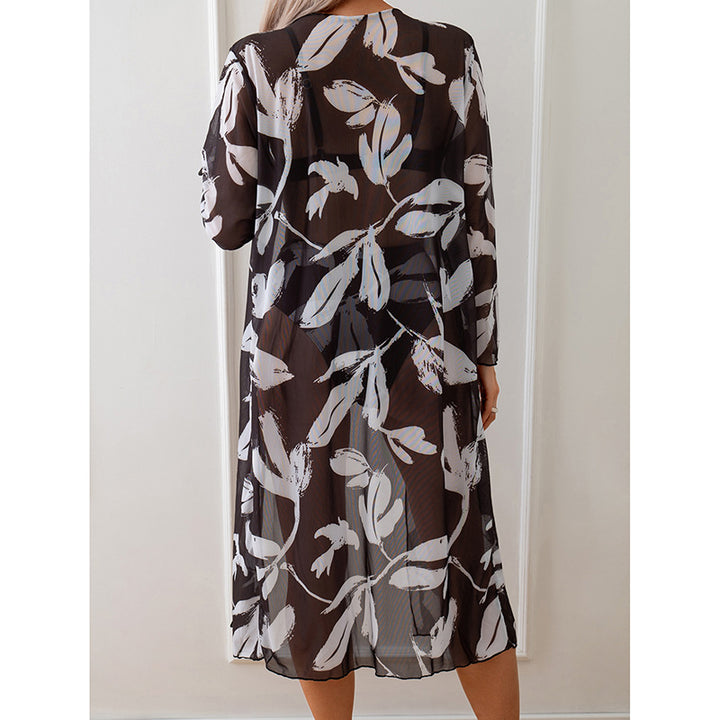 Dame strandkimono med blomsterdesign og høj slids Stilla